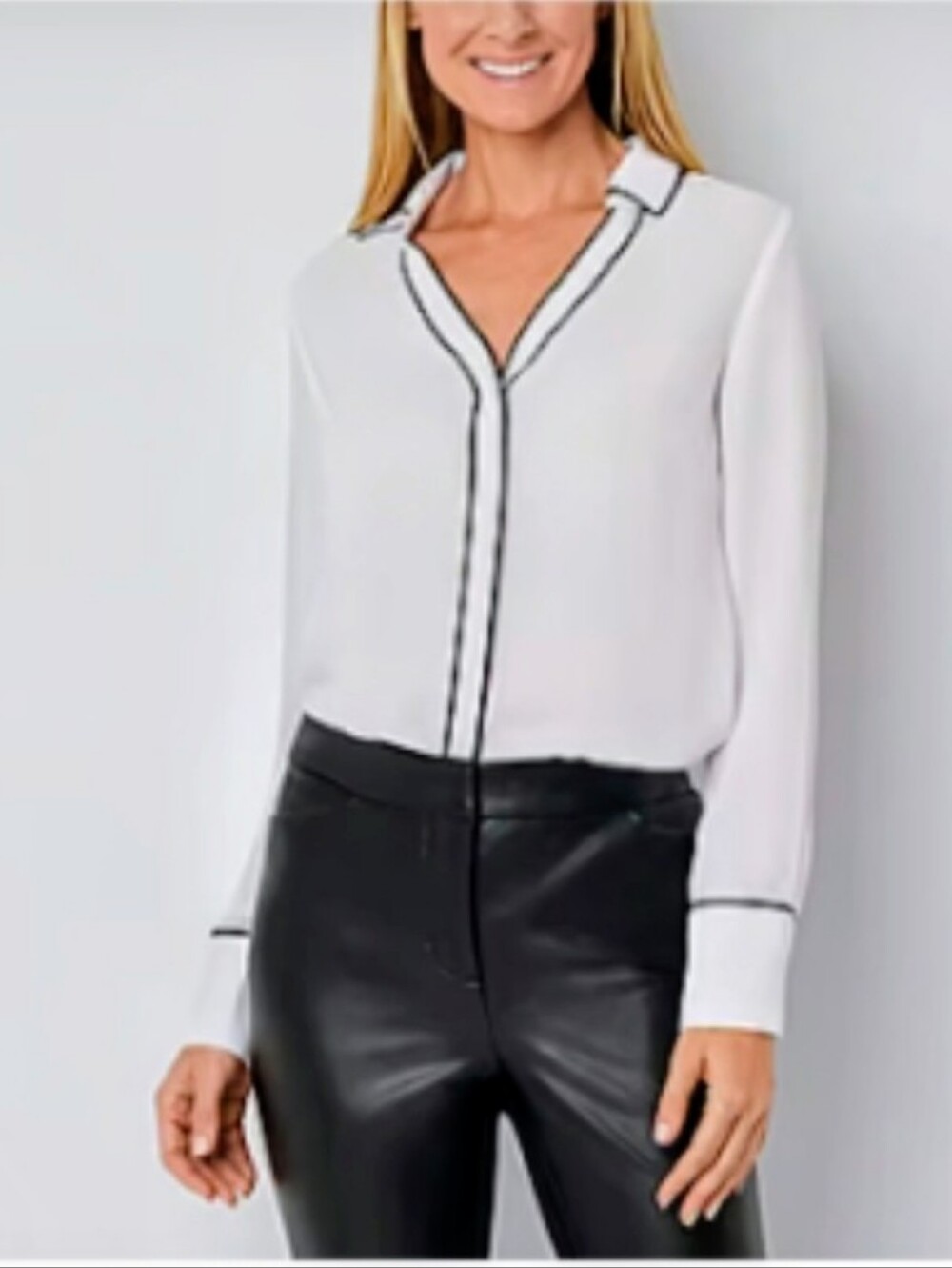 Worthington White Button Down with Black Trim